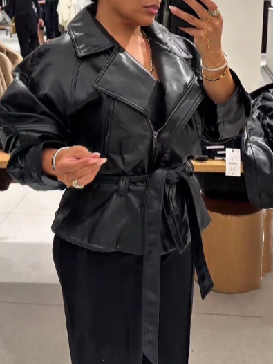 Ruffled Faux Leather Jacket