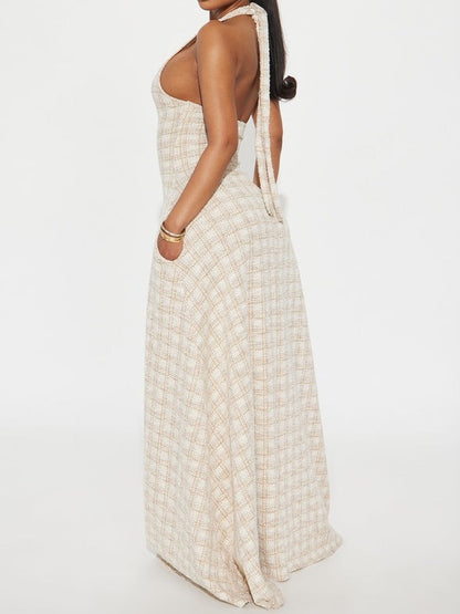 Tweed Backless Maxi Dress
