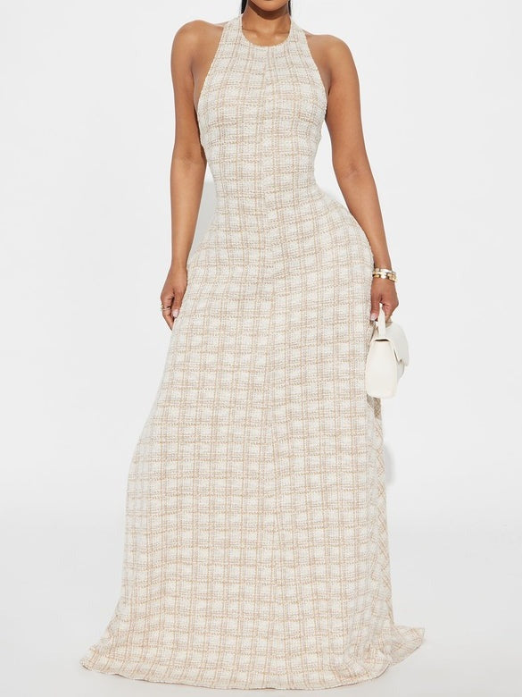 Tweed Backless Maxi Dress