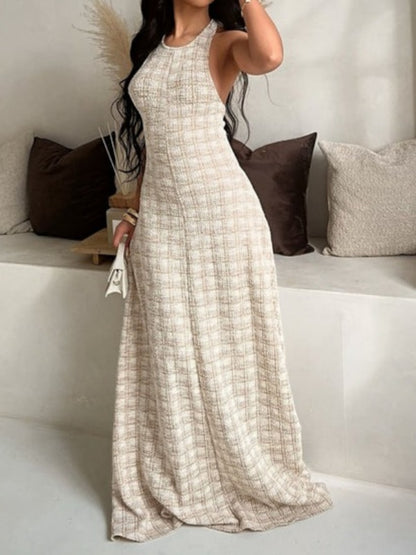 Tweed Backless Maxi Dress