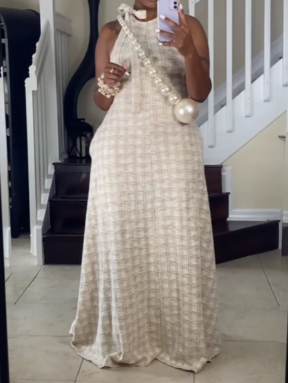 Tweed Backless Maxi Dress