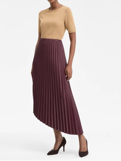 Pleated Faux-Leather Asymmetrical Skirt