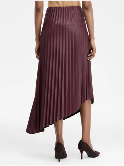 Pleated Faux-Leather Asymmetrical Skirt
