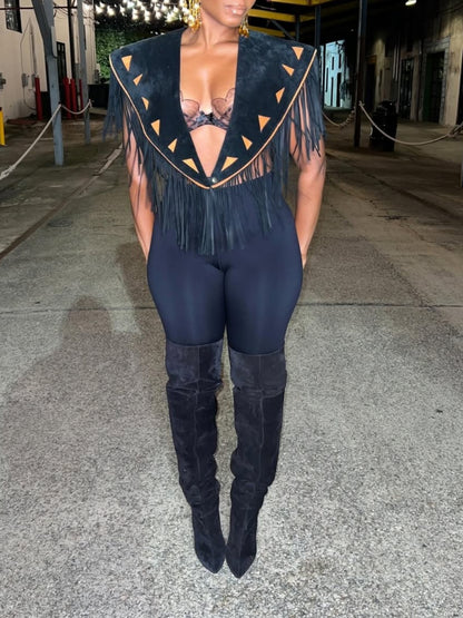 Vintage Suede Fringe Shawl