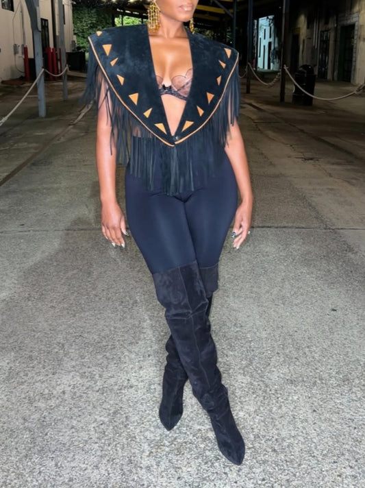 Vintage Suede Fringe Shawl