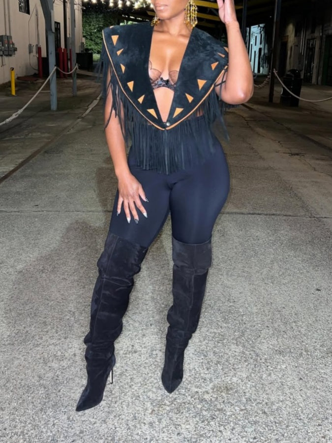 Vintage Suede Fringe Shawl