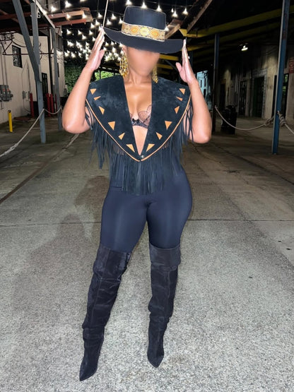 Vintage Suede Fringe Shawl