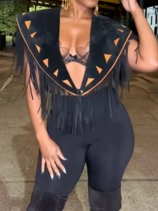 Vintage Suede Fringe Shawl