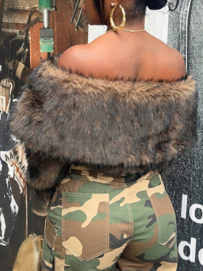 Off The Shoulder Faux Fur Crop Top