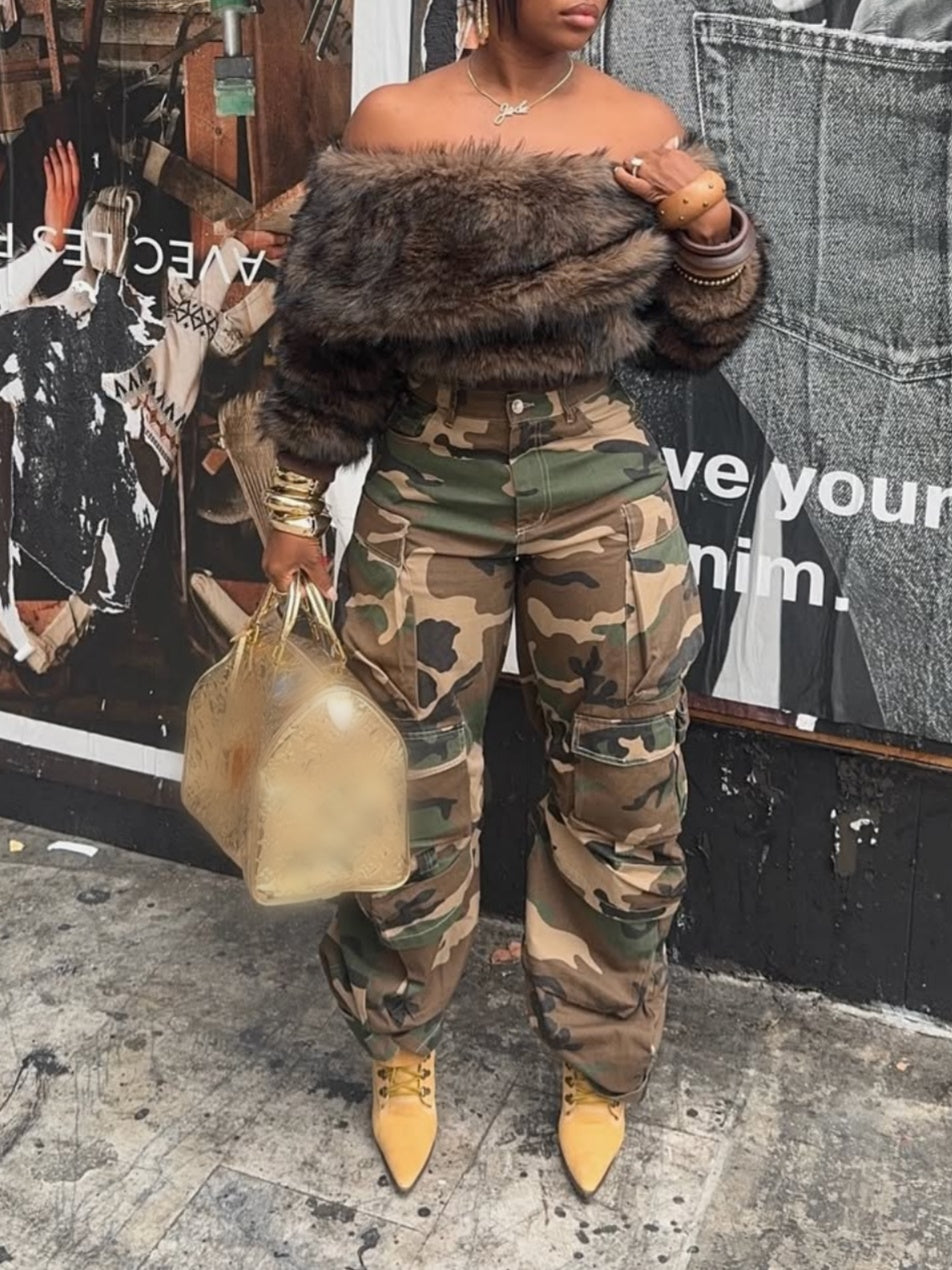 Off The Shoulder Faux Fur Crop Top