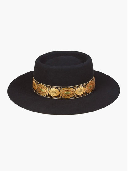 Embroidered Wool Bowler Hat