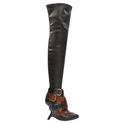 Multi Belt Buckle Thigh High Boots