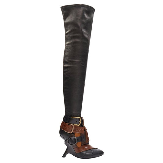 Multi Belt Buckle Thigh High Boots