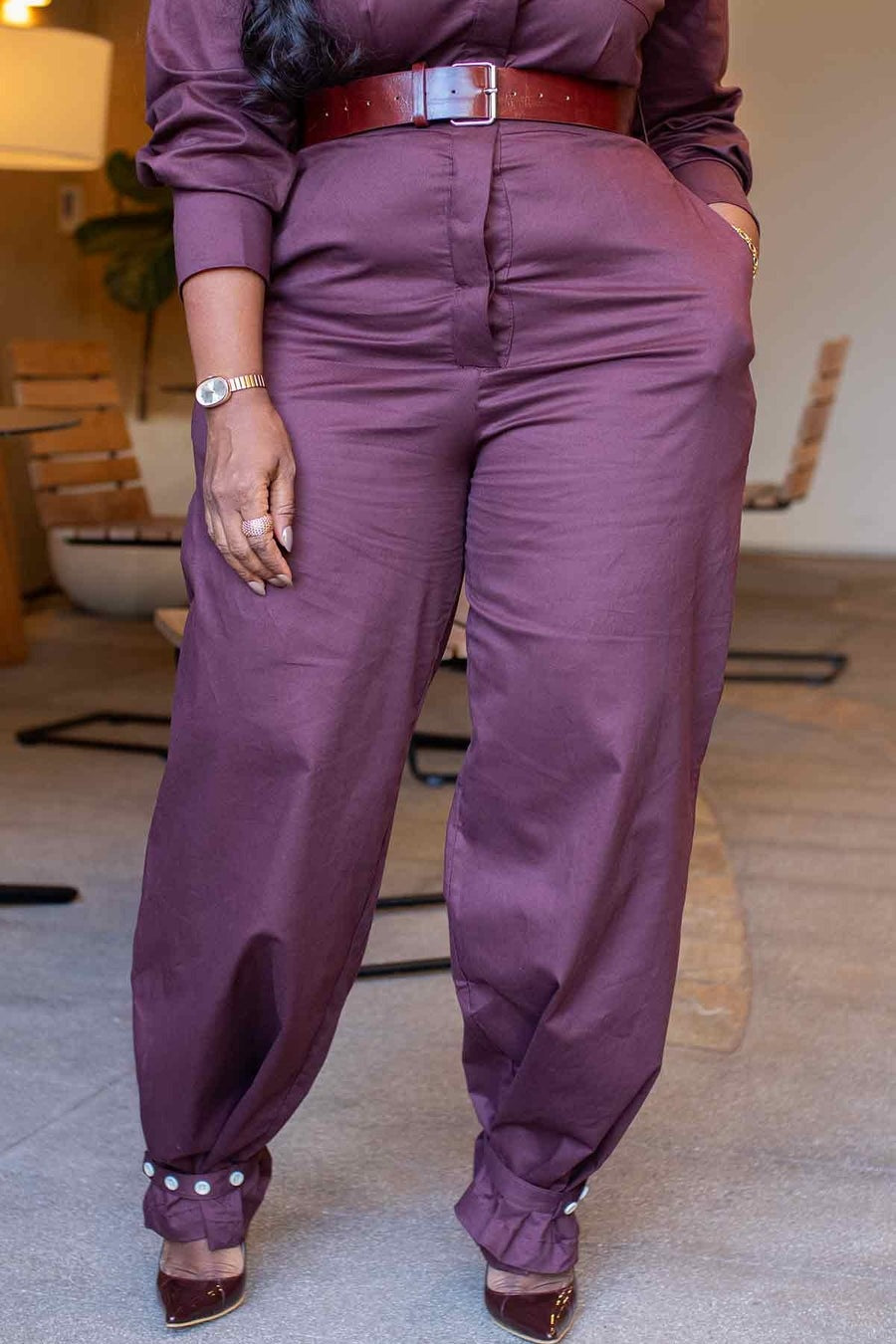 Long-sleeved Cargo Jumpsuit With Belt