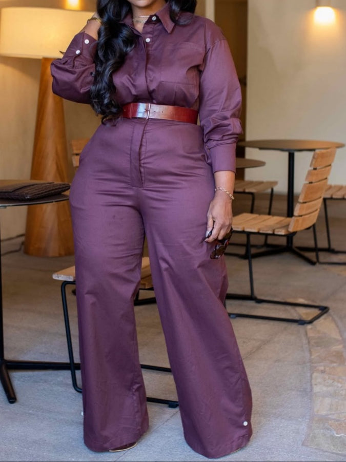 Long-sleeved Cargo Jumpsuit With Belt