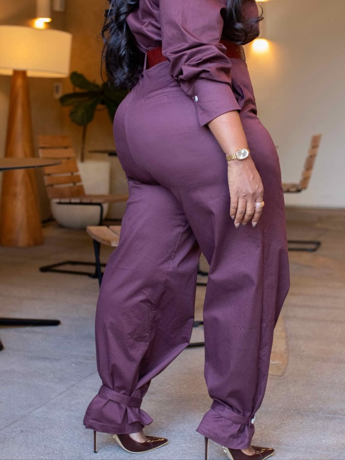 Long-sleeved Cargo Jumpsuit With Belt