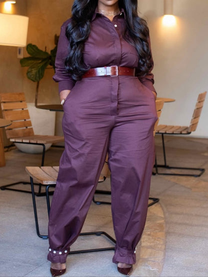 Long-sleeved Cargo Jumpsuit With Belt