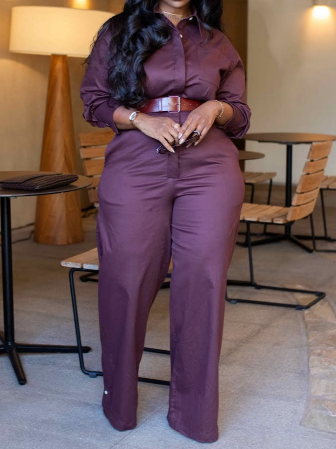 Long-sleeved Cargo Jumpsuit With Belt