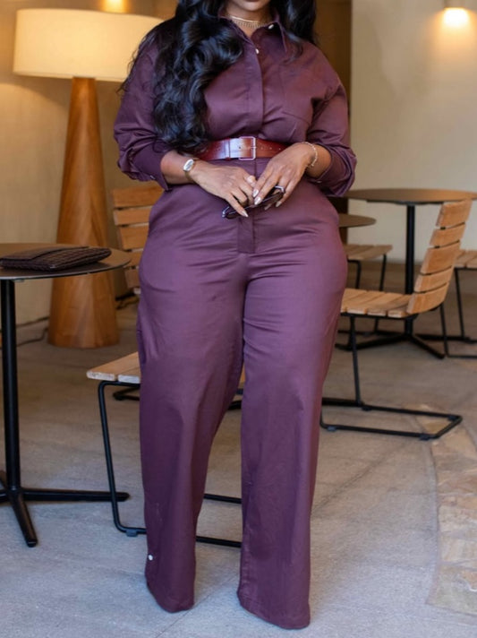 Long-sleeved Cargo Jumpsuit With Belt