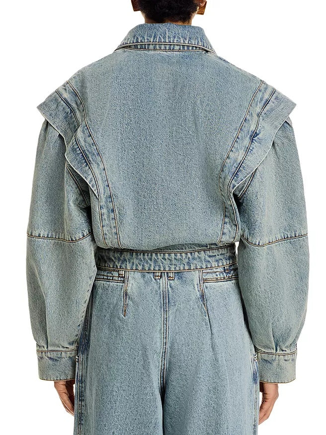 Stand Collar Zip-up Denim Jacket