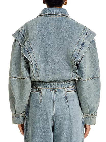 Stand Collar Zip-up Denim Jacket