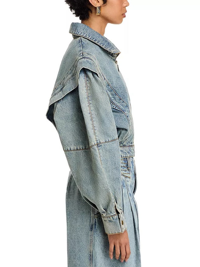 Stand Collar Zip-up Denim Jacket
