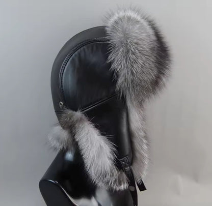 Faux Leather & Fur Hat