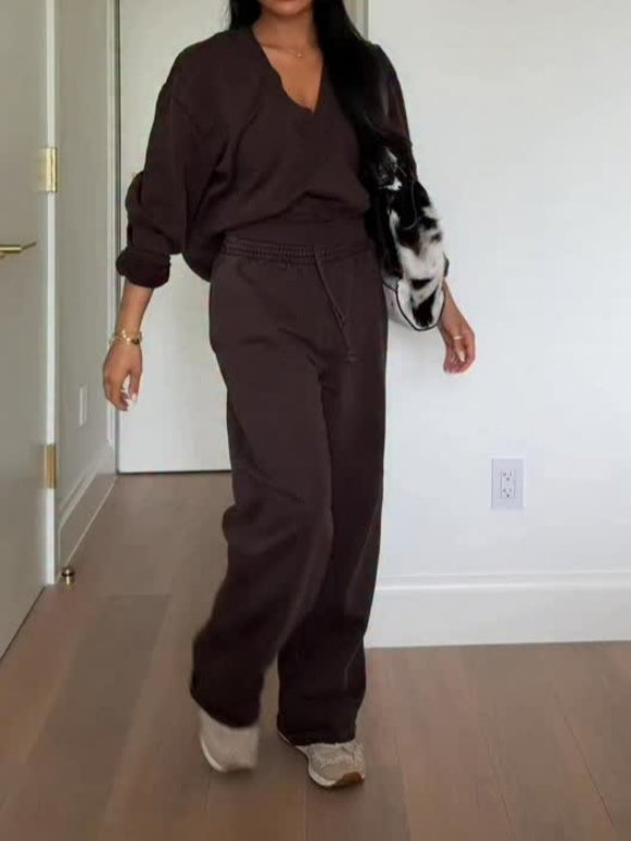 V Neck Pullover & Straight Leg Pant Two Pieces Set