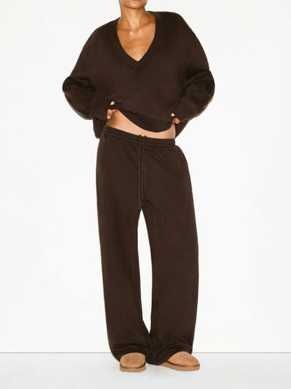 V Neck Pullover & Straight Leg Pant Two Pieces Set