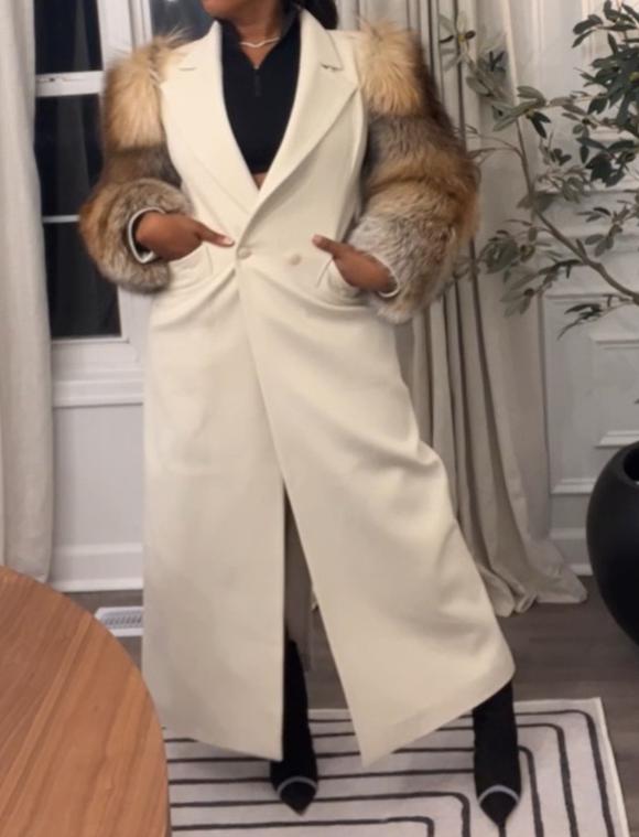 Fur Sleeve Stitching Full-Length Coat