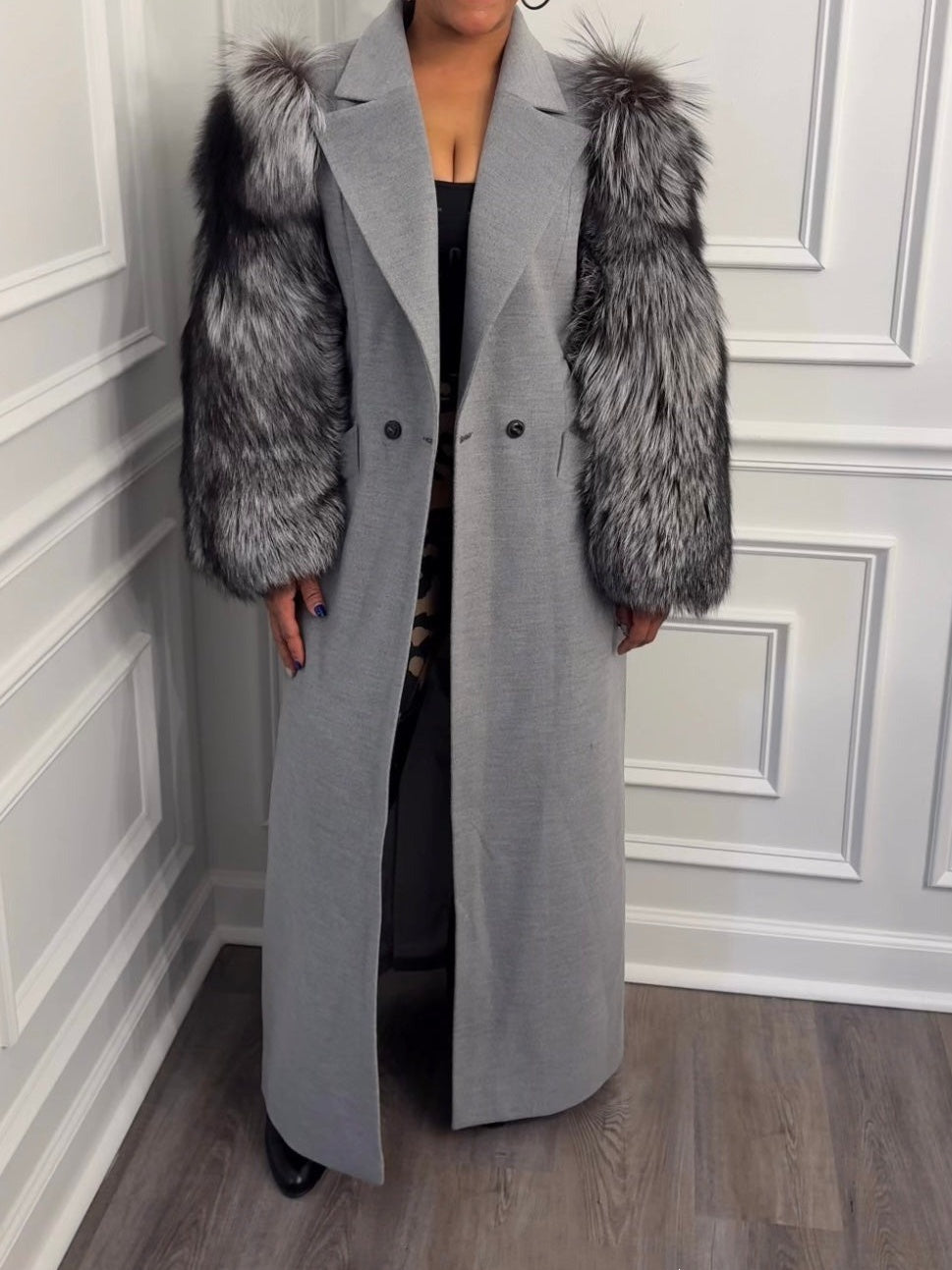 Fur Sleeve Stitching Full-Length Coat