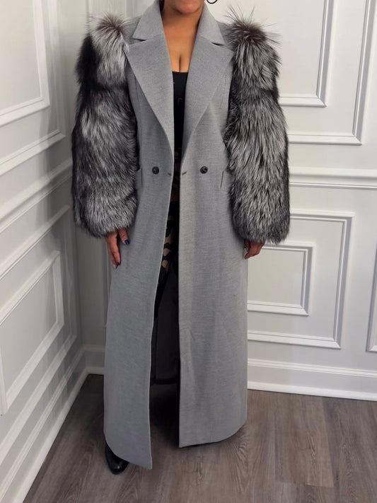 Fur Sleeve Stitching Full-Length Coat