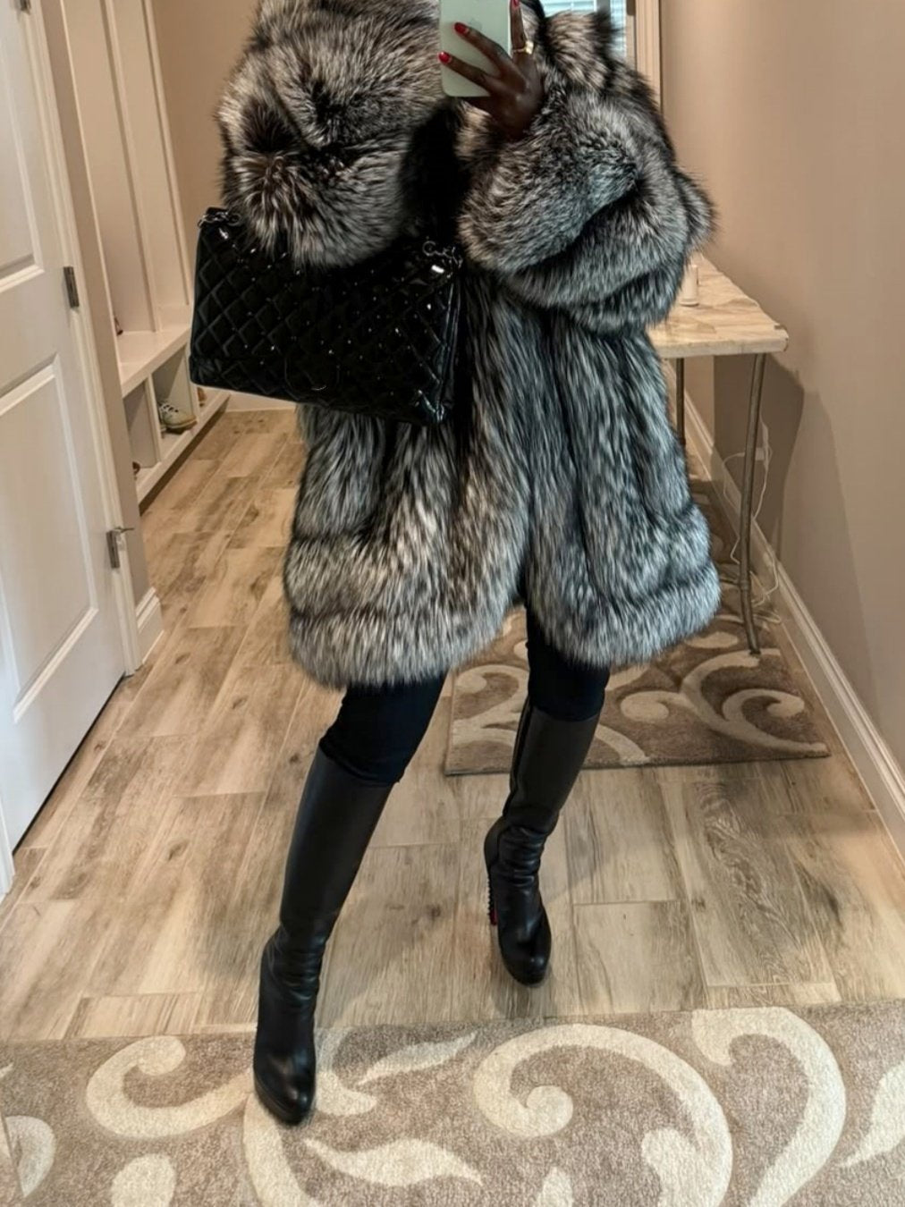 Eco-friendly Silver Fox Fur Mid-length Coat