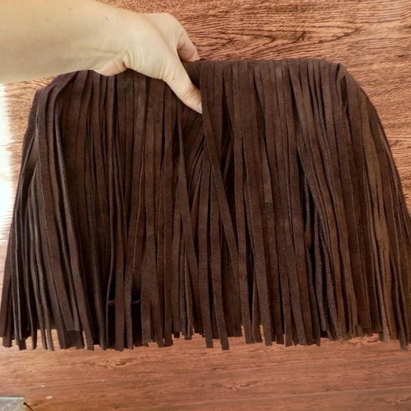 Leather Fringed Framed Clutch