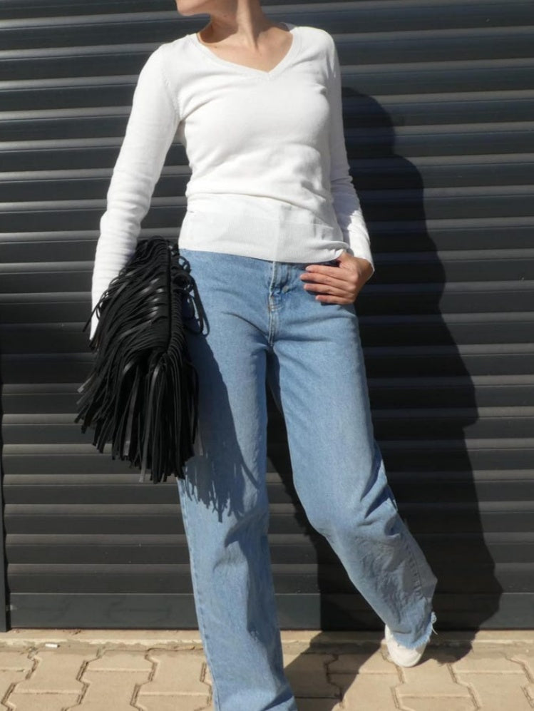 Leather Fringed Framed Clutch