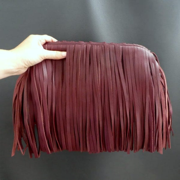 Leather Fringed Framed Clutch