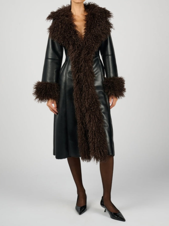 Faux Leather Fur Coat