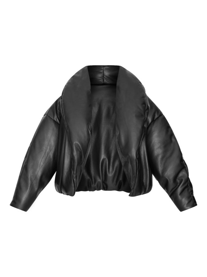 Exaggerated Collar PU Cropped Jacket