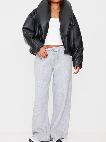 Exaggerated Collar PU Cropped Jacket