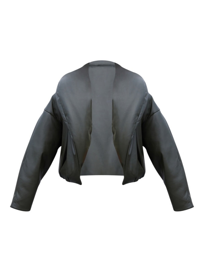 Exaggerated Collar PU Cropped Jacket