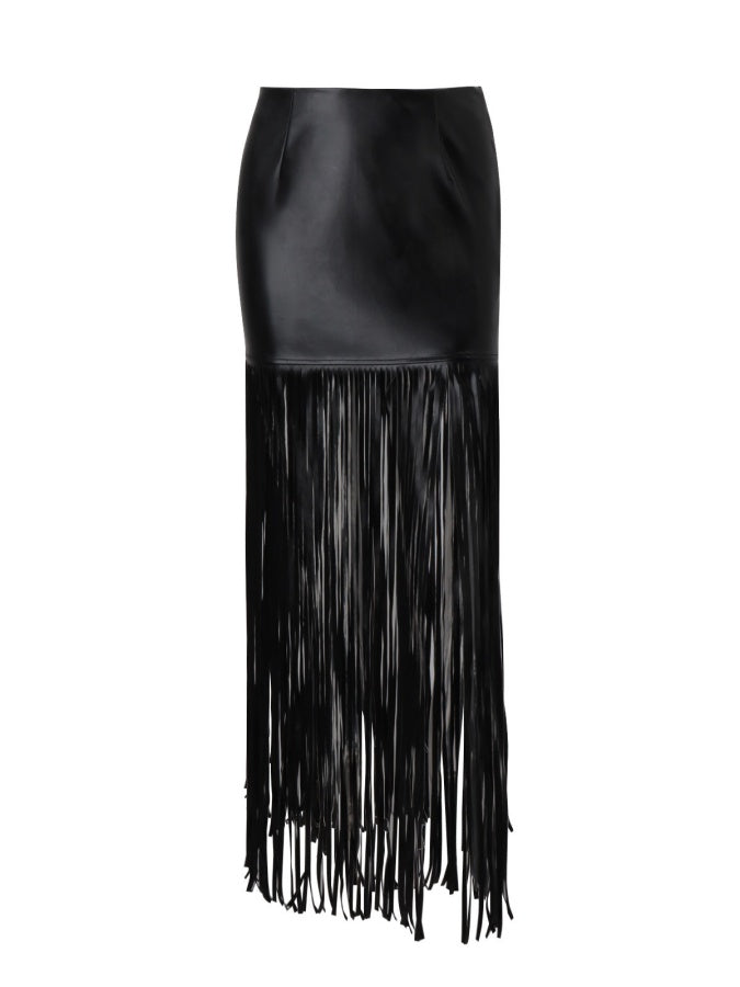 Leather Midi Skirt With Fringing