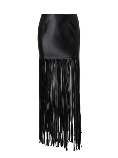 Leather Midi Skirt With Fringing
