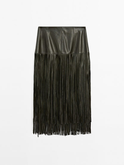 Leather Midi Skirt With Fringing