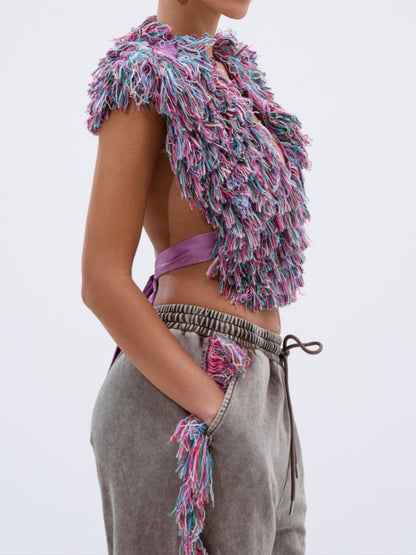 Deep V Neck Fringed Two Pieces Set