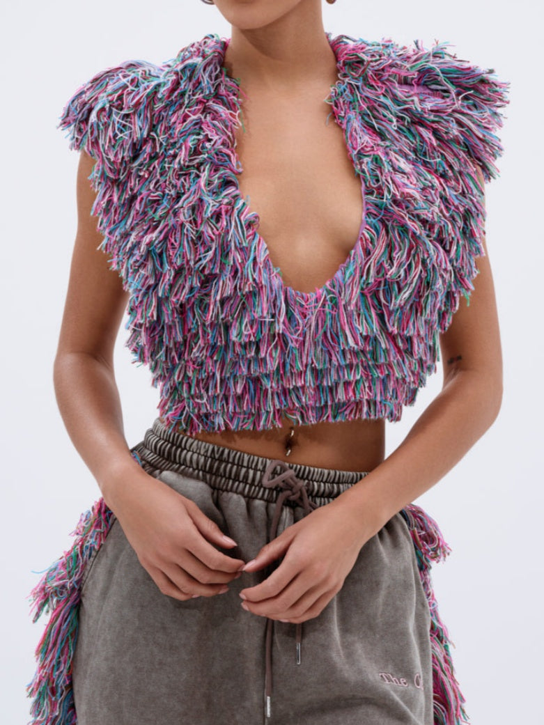 Deep V Neck Fringed Two Pieces Set