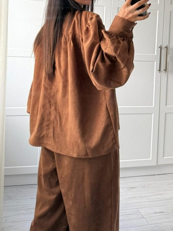 Lantern Sleeve Suede Two-pieces Set