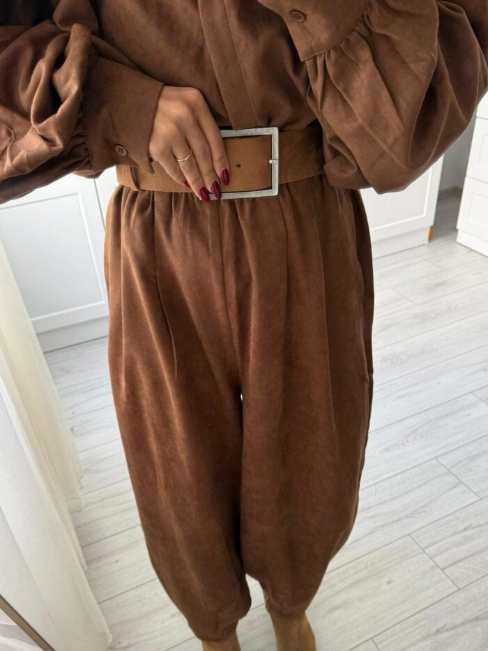 Lantern Sleeve Suede Two-pieces Set