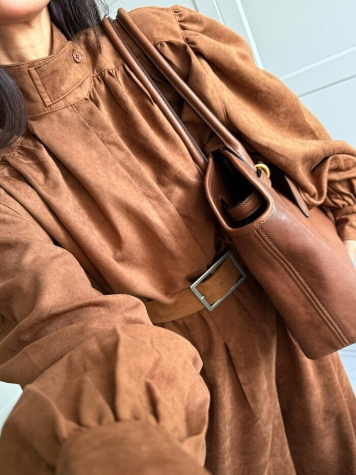 Lantern Sleeve Suede Two-pieces Set