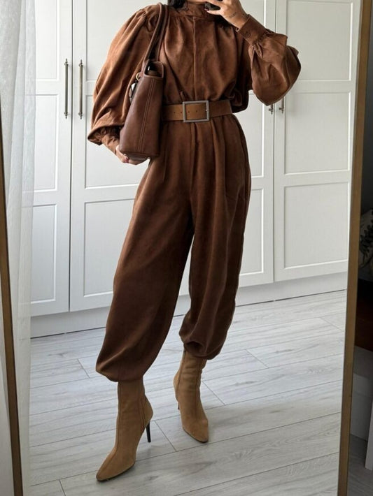 Lantern Sleeve Suede Two-pieces Set