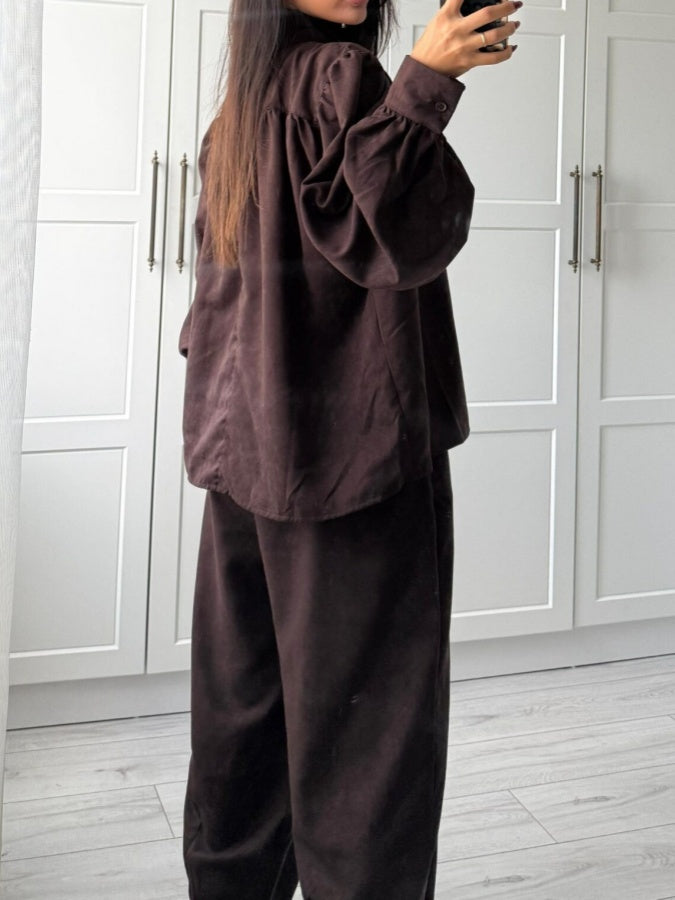 Lantern Sleeve Suede Two-pieces Set